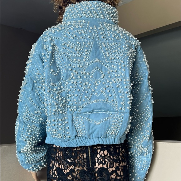 Denim Embellished Puffer Jacket - Picture 5 of 11